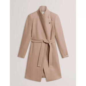 NEW, Ted Baker Womens Rose Belted Midi Wool Coat in Camel Sz 1 #C4816
